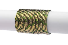 Dhani Green Glass Bangles Golden Cuts