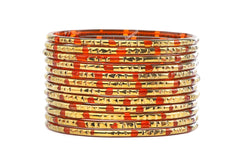 Fanta Red Glass Bangles Red Shade Golden Carved Cuts