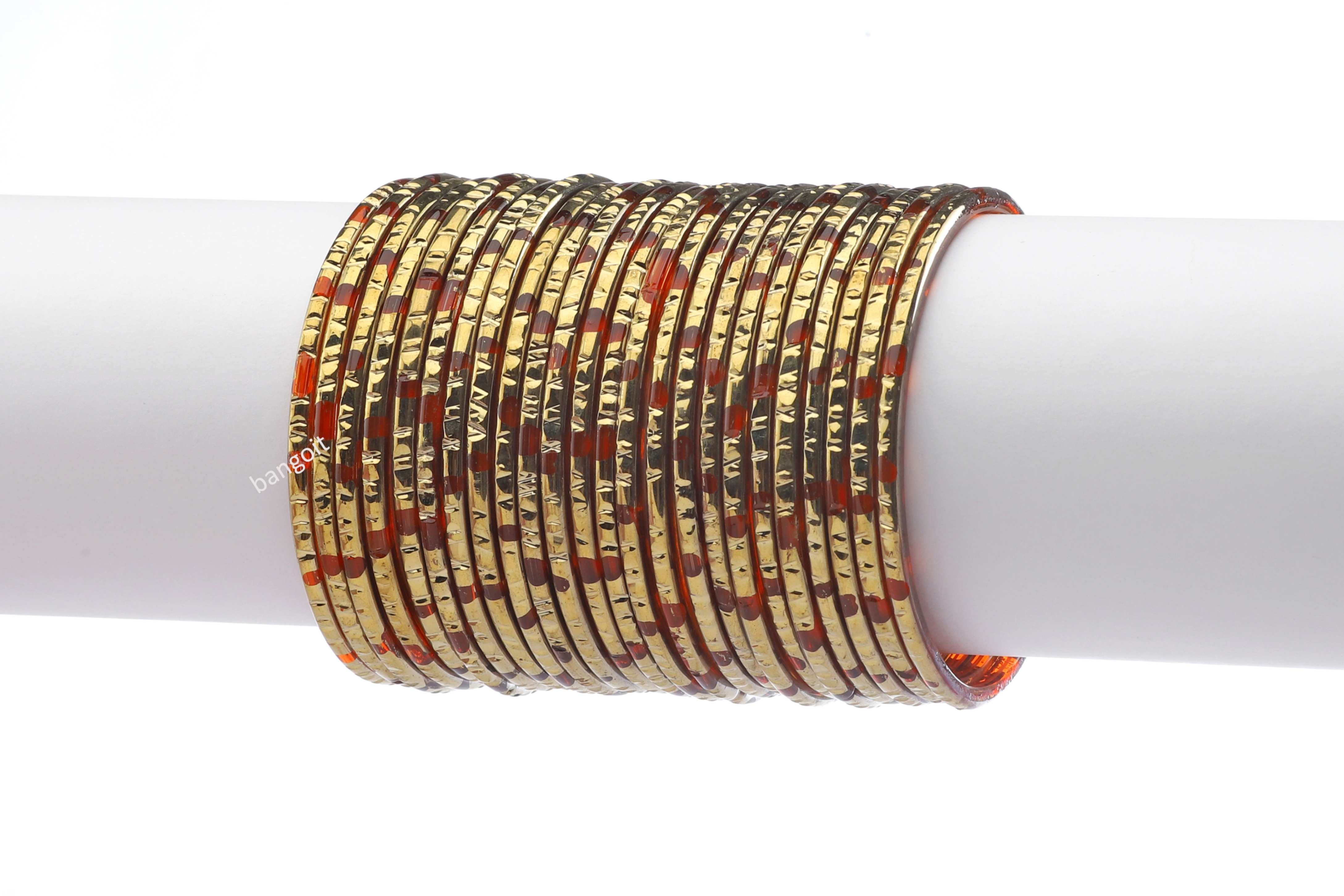 Fanta Red Glass Bangles Red Shade Golden Carved Cuts