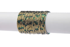 Forest Green Glass Bangles Golden Carved Cuts Festive Wear