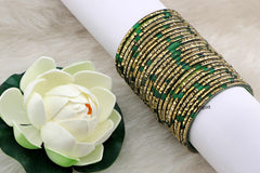 Green Glass Bangles Parrot Green Shade Golden Carved Cuts