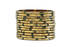 Green Glass Bangles Subtle Red Shade Golden Carved Cuts