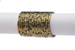 Green Glass Bangles Bright Red Shade Golden Carved Cuts