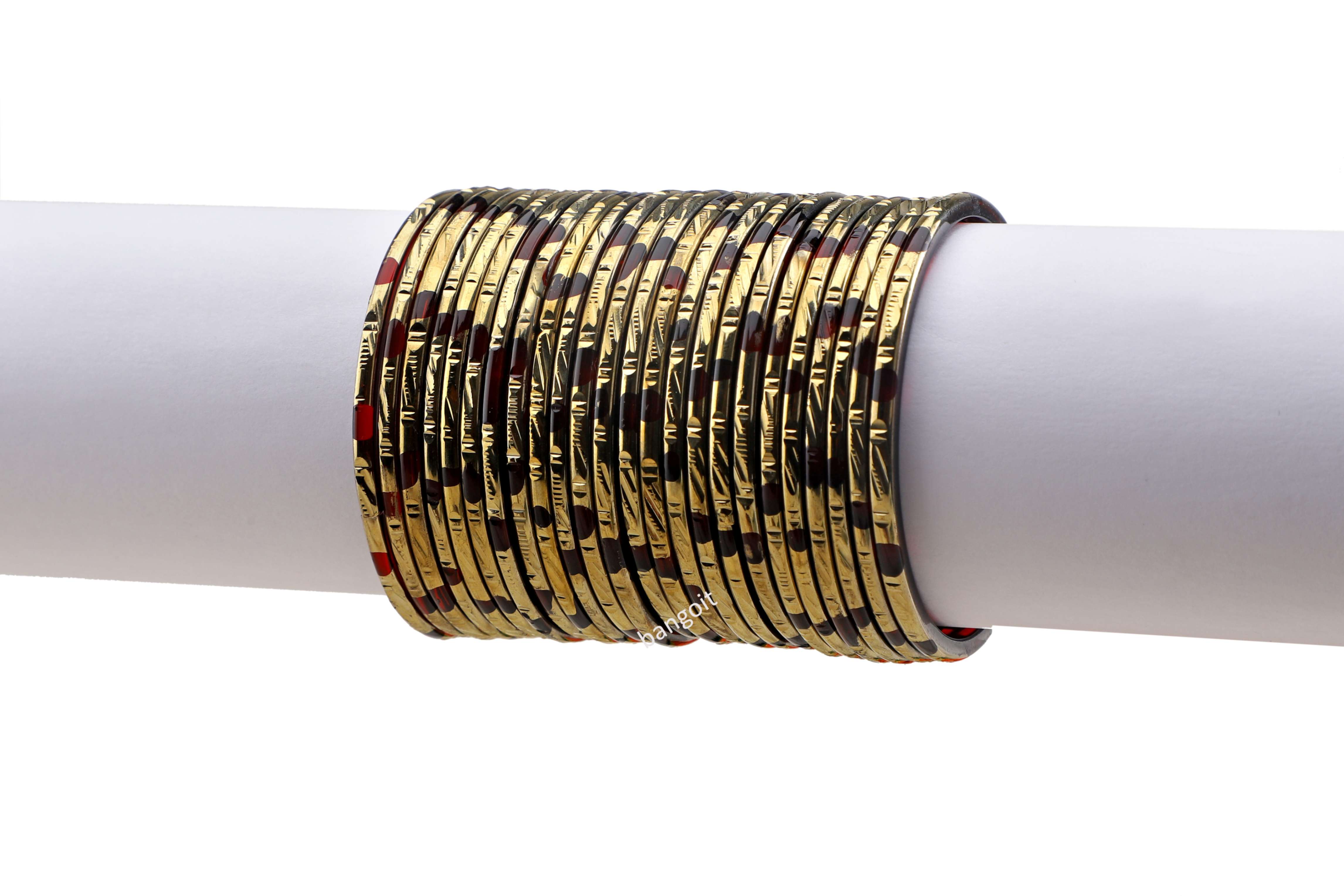 Maroon Glass Bangles Deep Maroon Shade Golden Carved Cuts