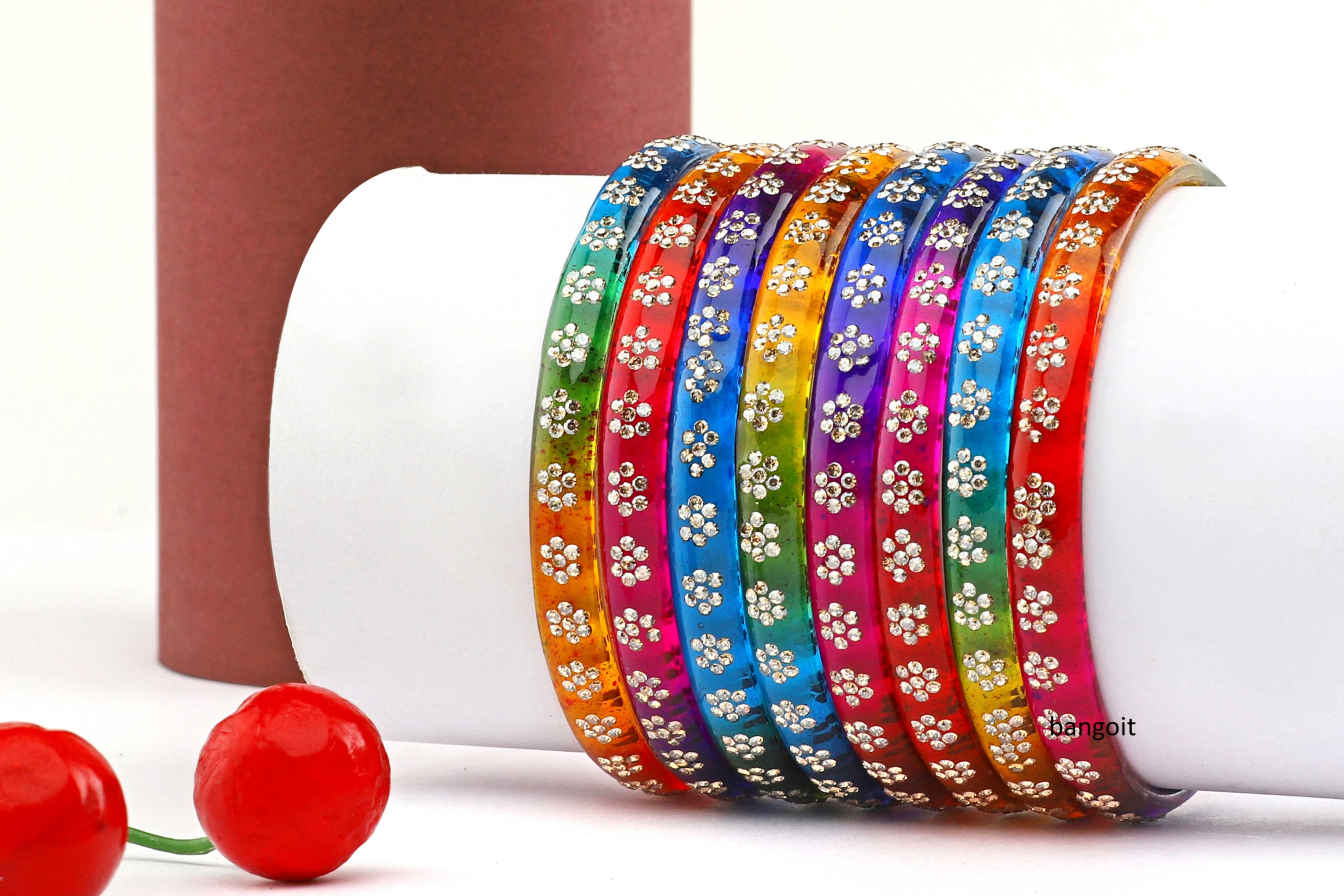 Multicolor Glass Kada with Floral Beads for Women