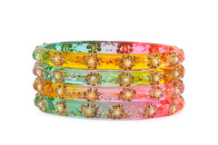 Multicolor Glass Kadas Yellow, Pink & Green Set of 8