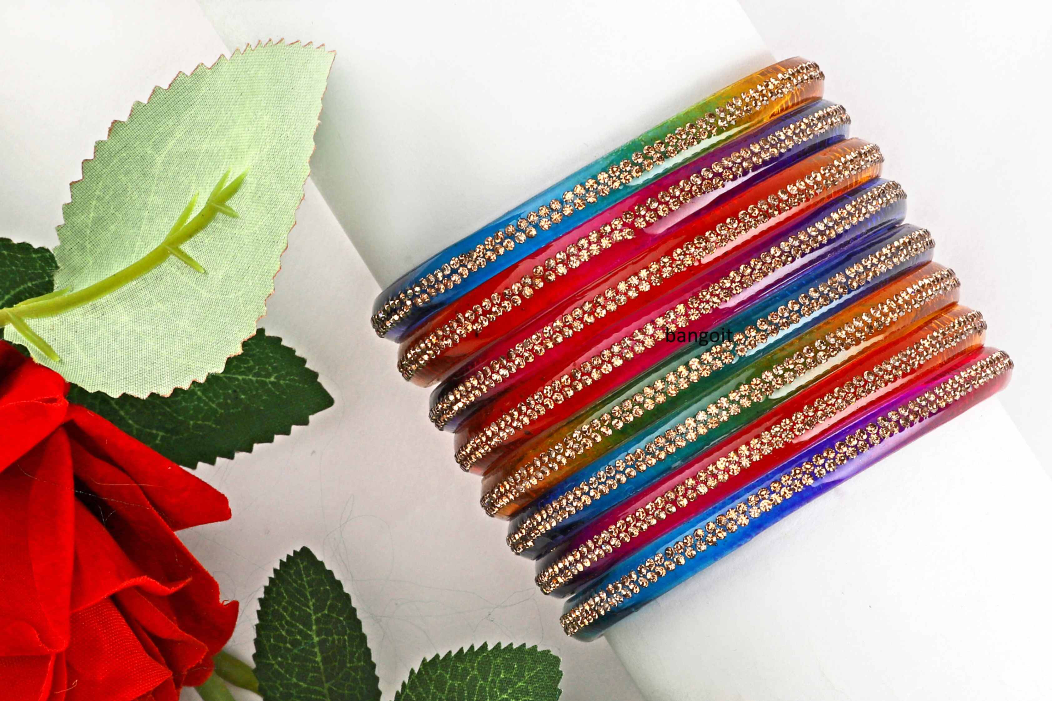 Multicolor Glass Kada with Center-Line Beads