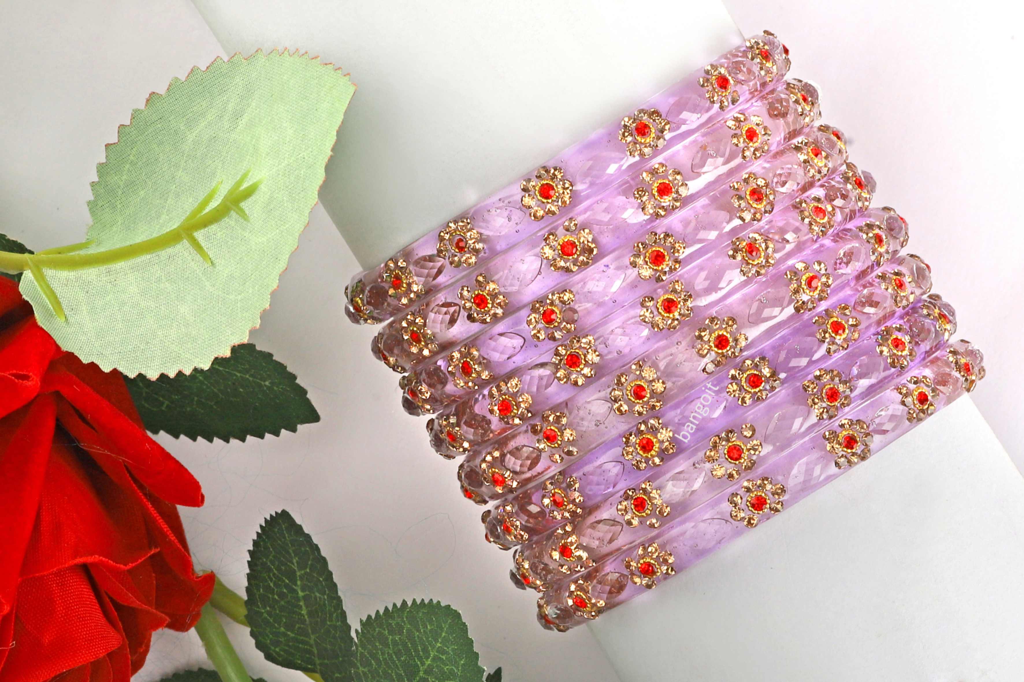 Purple Glass Kadas Golden Beads & White Accent