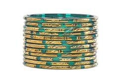 Radium Glass Bangles Light Green Shade Golden Carved Cuts