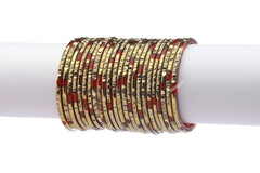 Red Glass Bangles Golden Carved Cuts