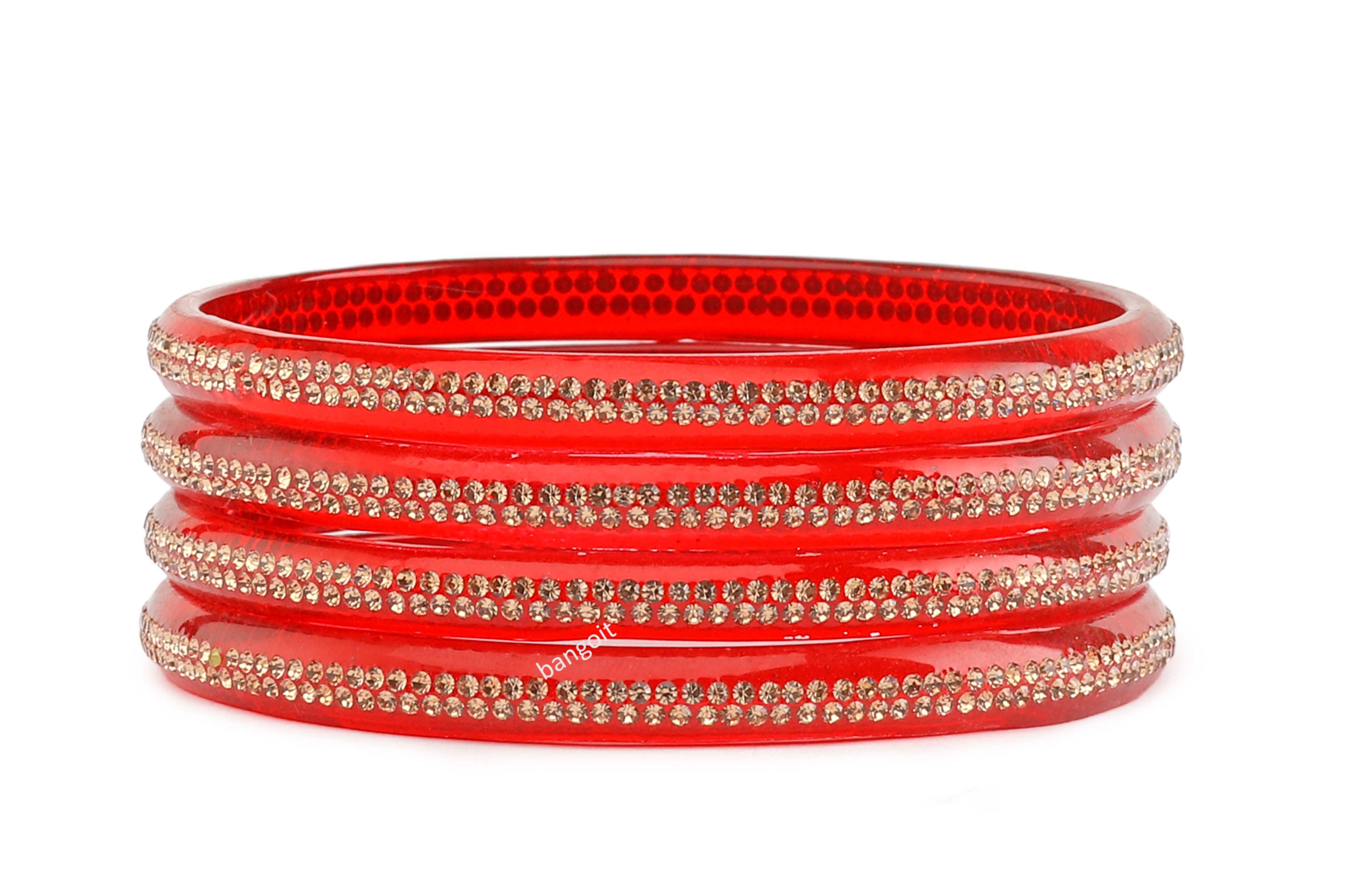Red Glass Kada with Center-Line Beads