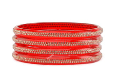 Red Glass Kada with Center-Line Beads