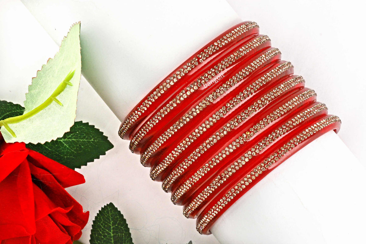 Red Glass Kada with Center-Line Beads