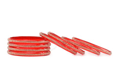 Red Glass Kada with Center-Line Beads