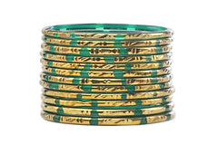 Sea Green Glass Bangles Green Shade Golden Carved Cuts